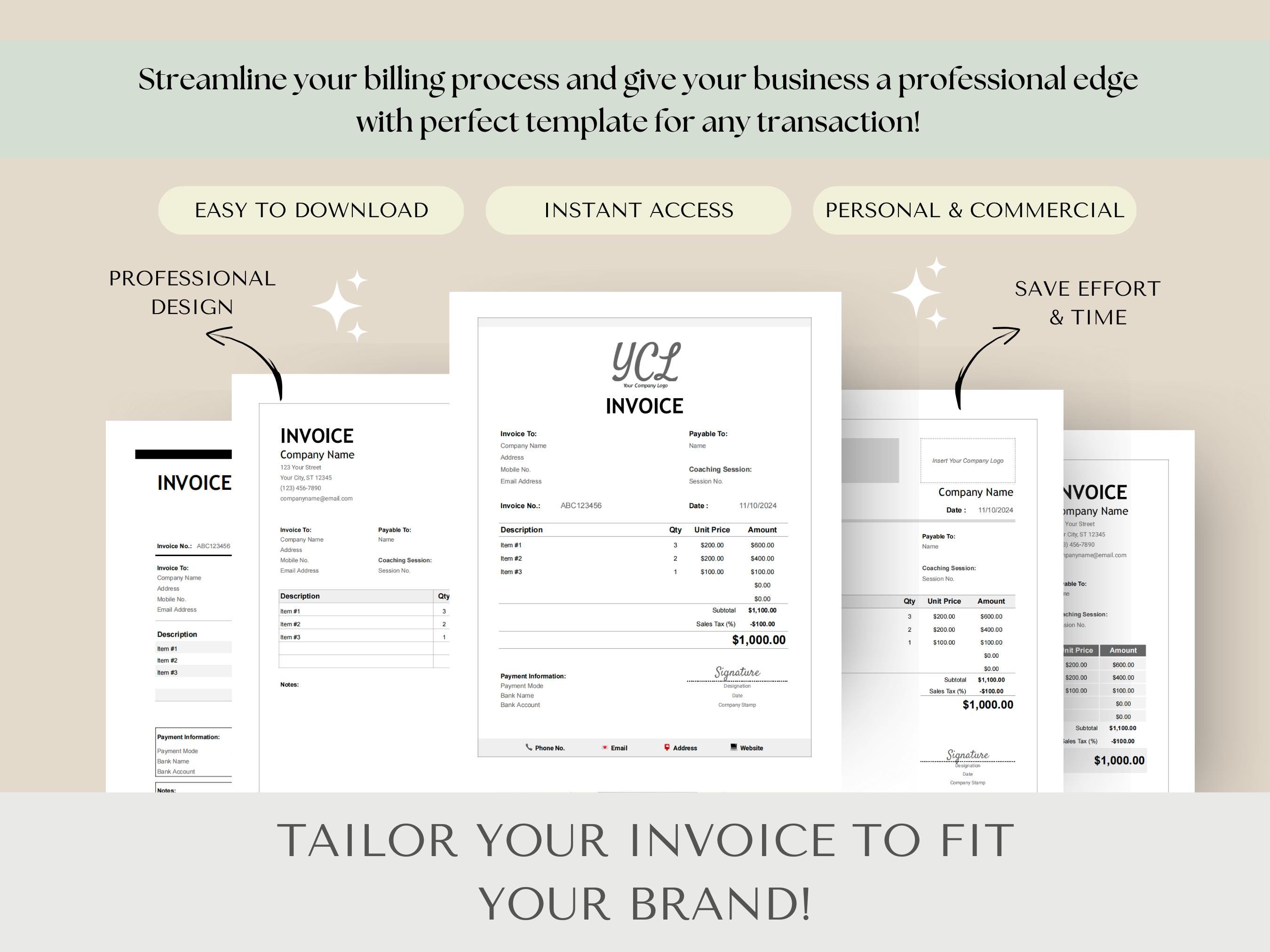 Invoice Template Excel | Receipt Template | Invoice Maker | Editable ...