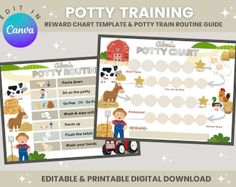 Editable Potty Training Chart | Printable Potty Chart | Toilet Training Guide| Potty Reward & Sticker Chart | Potty Tips | Animal Farm Theme