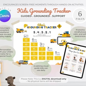 Kids Grounding Technique Tracker: Calming Coping Skills (Printable & Editable)