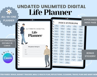 All-In-One Undated Digital Planner | Goodnotes Template | Digital Diary | Mood,Health,Financial,Travel Plan | Undated Life Planner for iPad