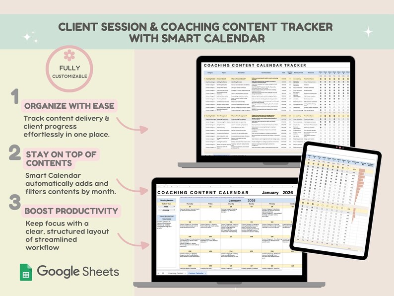 Content Calendar Template for Life Coach With Content Tracker | Smart ...