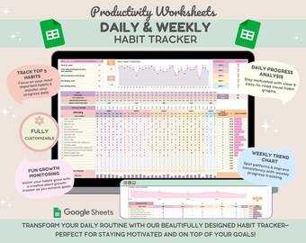 Daily Habit Tracker Spreadsheet | Weekly Habit Planner | Monthly Habit Routine | Tracker Digital | Time Management | Google Sheets Template