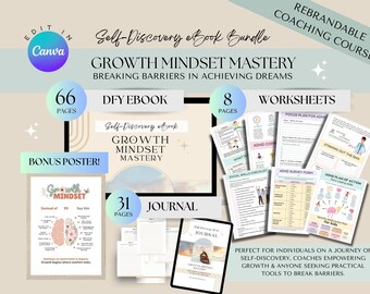 Life Coaching PLR for Mindset Coach | Growth Mindset Mastery eBook Bundle | Positive Self Talk | Self-Discovery | Counsellor Coaching Course