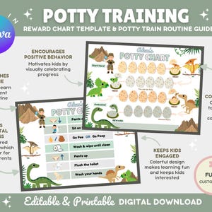 Bearbeitbares Töpfchen | Dino Ei | Druckbare Töpfchen Tabelle | Anleitung für das Toilettentraining | Potty Reward & Sticker Chart | Dinosaurier-Abenteuer
