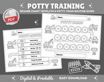 Potty Training Coloring Chart | Printable Toilet Train Guide | Potty Reward & Sticker | Construction | Car Lorries