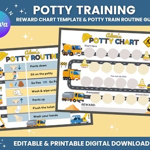 Bearbeitbares Töpfchen | Druckbare Töpfchen Tabelle | Anleitung für das Toilettentraining | Potty Reward & Sticker Chart | Konstruktion | PKW Lastwagen