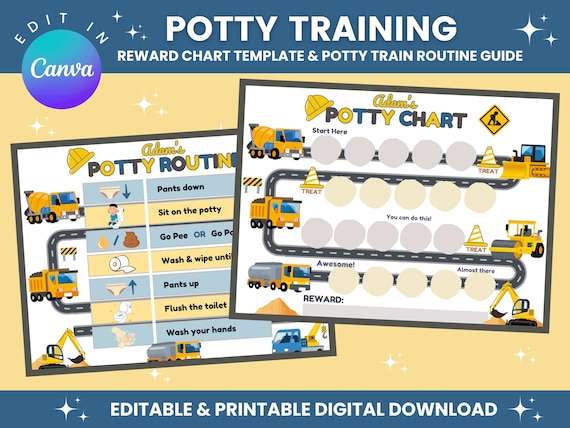 Editable Potty Training Chart | Printable Potty Chart | Toilet Training Guide | Potty Reward & Sticker Chart | Construction | Car Lorries