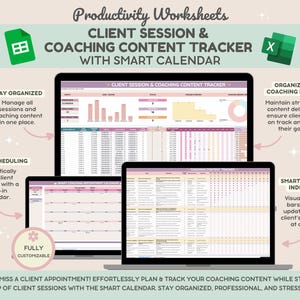 以下が含まれることがあります： コーチやコンサルタント向けのデジタル生産性ワークシート。このワークシートは、クライアントセッション、コーチングコンテンツ、進捗状況を追跡するのに役立ちます。ワークシートには、カレンダー、進捗状況インジケーター、コンテンツトラッカーが含まれています。ワークシートはデジタル形式で入手でき、コンピューターやタブレットで使用できます。