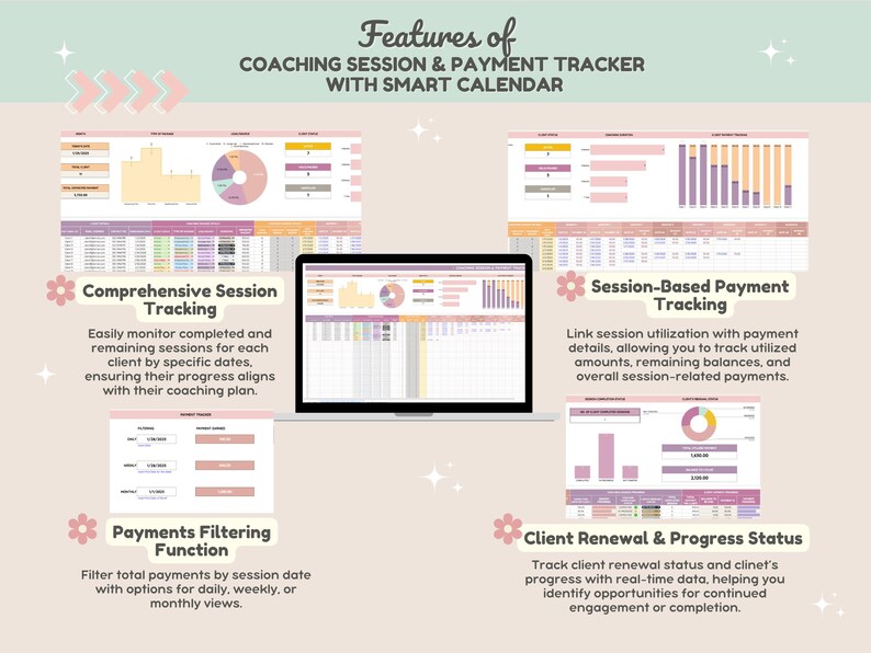 Tracking Session Designs Coaching Tracker Session & Payment With Smart Calendar | Client ...