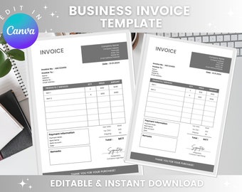 Editable Invoice Template | Business Receipt | Simple Invoice PDF | Quotation & Payment Form | Gray Theme Invoice | Custom Invoice Template