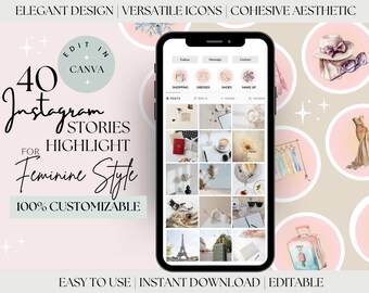40 Instagram Highlight Covers, Feminine Style Social Media Daily Life Travel Icons, IG Story Cover, Instagram Story, Personal Life