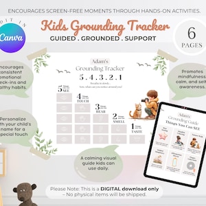 Kids Grounding Technique Tracker: Calming Coping Skills (Printable & Editable)