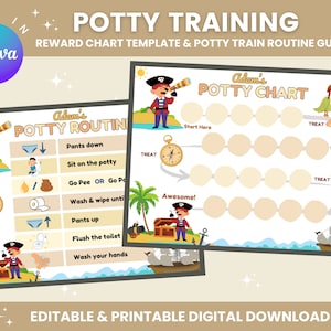 Tableau d'apprentissage de la propreté modifiable | Tableau des petits pots | Guide d'apprentissage de la propreté | Récompenses pour la propreté et tableau d'autocollants | Aventure pirate | Carte au trésor