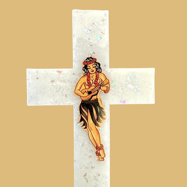 Croix crucifix décoration cabinet de curiosité tattoo old school paillette pin up