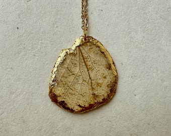 Gold Stainless Steel Necklace Butterfly Wing Real Gold Leaf Natural Jewelry