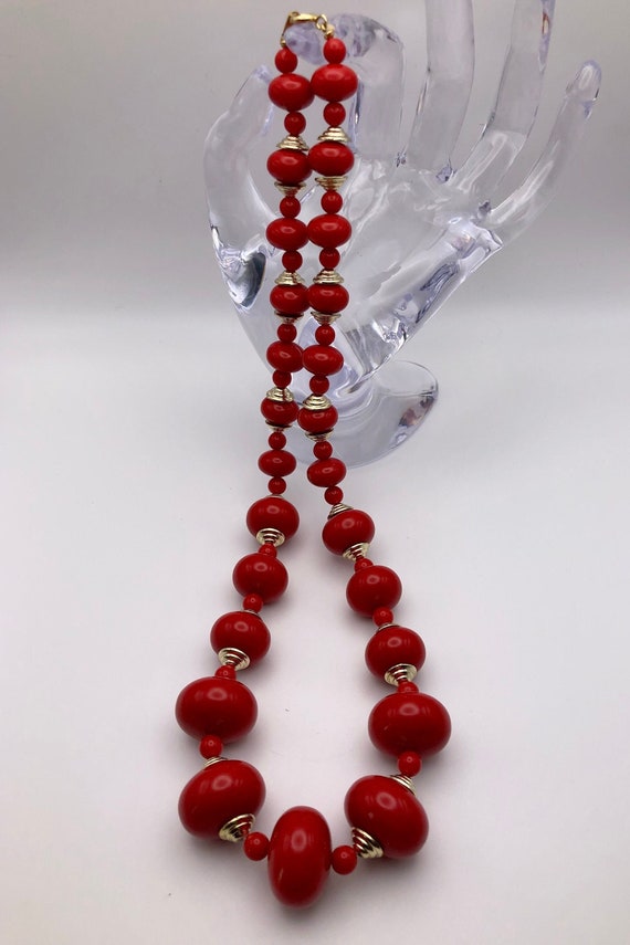 Collier Pendentif émaillé Vintage - Rouge - Occasion - Très Bon état