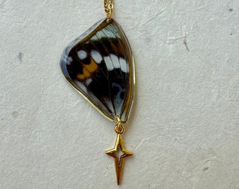 Stainless steel necklace butterfly wing real gold gilded star drop gift idea