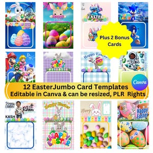 Plantillas de tarjetas gigantes de Pascua (12 + 2 adicionales) Diseños de Canva Pro de 11 x 17 y redimensionables: tarjetas de regalo de Pascua para hacer tú mismo: tarjetas personalizables e imprimibles