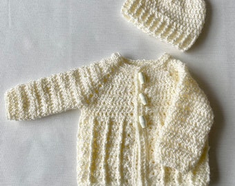 Newborn crochet baby jacket and hat