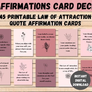 Baraja de cartas de afirmaciones para citas de positividad de la ley de atracción