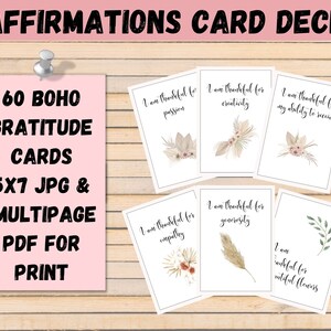 Baraja de cartas de afirmaciones boho, afirmaciones imprimibles, tarjetas de gratitud imprimibles, tarjetas motivacionales, afirmaciones diarias positivas