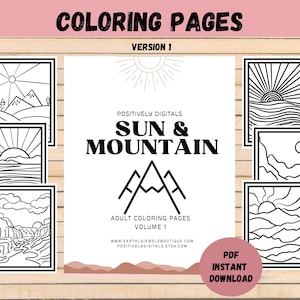 Printable Coloring Book, Sun and Mountains Coloring Book, Digital ...