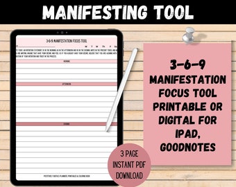 369 Manifestation Worksheet, Printable 369 Manifestation Tool