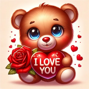 Romantische liefdeskaart teddybeer | Digitale kaart Love | Cadeau voor hem Haar valentijnskaart, Love Message One Plus gratis gratis kaart Love Heart