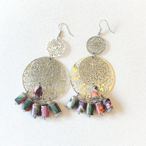 Boho Filigree Dangle Earrings: Colorful Handmade Bead Statement Jewelry