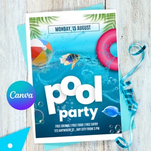 Pool Party Invitation, Pool party, Birthday pool party, Editable, Template, Summer pool invitation, Pool birthday invite, Instant Download
