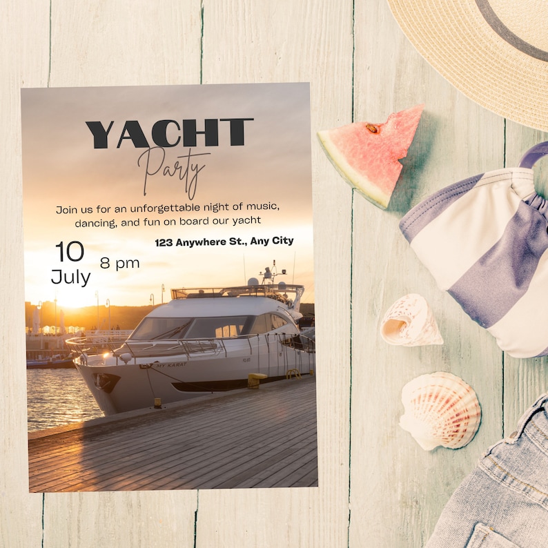 Yacht Invitation, Yacht Party Invite, Boat Party Invitation, Instant ...