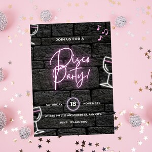 Editable Disco Party, Invites Editable Glow Party, Dance Party Template, Instant Download, Birthday invite, Personalized Invite, Printable