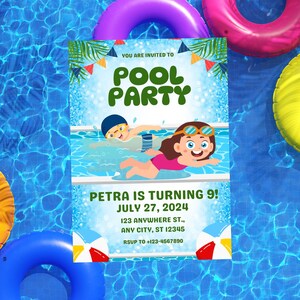 Pool Party Invitation Template, Pool Birthday Party, Summer Birthday Party, Kids Pool Party, Editable Digital Template Instant Download