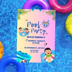 Pool Party Invitation Template, Pool Birthday Party, Summer Birthday Party, Kids Pool Party, Editable Digital Template Instant Download
