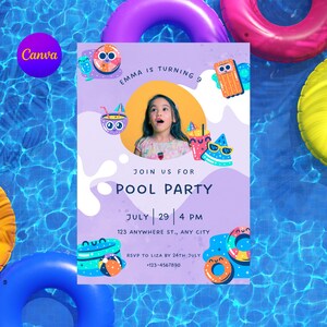 Pool Party Invitation Template, Pool Birthday Party, Summer Birthday Party, Kids Pool Party, Editable Digital Template Instant Download