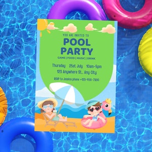 Pool Party Invitation Template, Pool Birthday Party, Summer Birthday Party, Kids Pool Party, Editable Digital Template Instant Download