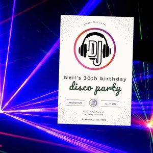 Editable Disco Party Invitation, Disco Party, Personalized Invitation ...