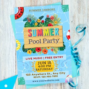 Pool Party Invitation, Pool party, Birthday pool party, Editable, Template, Summer pool invitation, Pool birthday invite, Instant Download