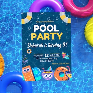 Pool Party Invitation Template, Pool Birthday Party, Summer Birthday Party, Kids Pool Party, Editable Digital Template Instant Download