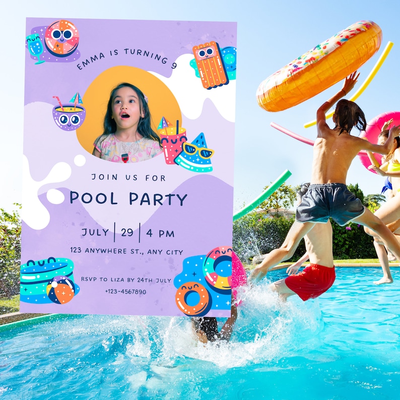Photo Party Invitations Pool Birthday Party Invitation Template: Editable Digital Download - Etsy
