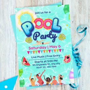 Pool Party Invitation, Pool party, Birthday pool party, Editable, Template, Summer pool invitation, Pool birthday invite, Instant Download