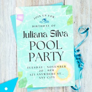 Pool party, Editable, Template, Pool Party invitation, Editable birthday pool party, Instant Download, Edit yourself, Pool birthday invite