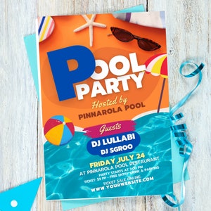 Pool Party Invitation, Pool party, Birthday pool party, Editable, Template, Summer pool invitation, Pool birthday invite, Instant Download