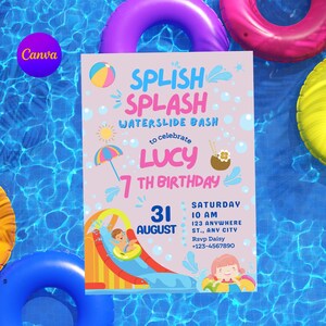 Pool Party Invitation Template, Pool Birthday Party, Summer Birthday Party, Kids Pool Party, Editable Digital Template Instant Download