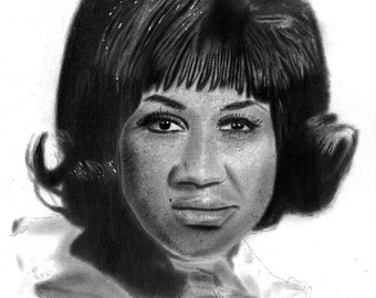 Aretha Franklin Graphite Drawing: Queen of Soul Portrait, Black Art Decor