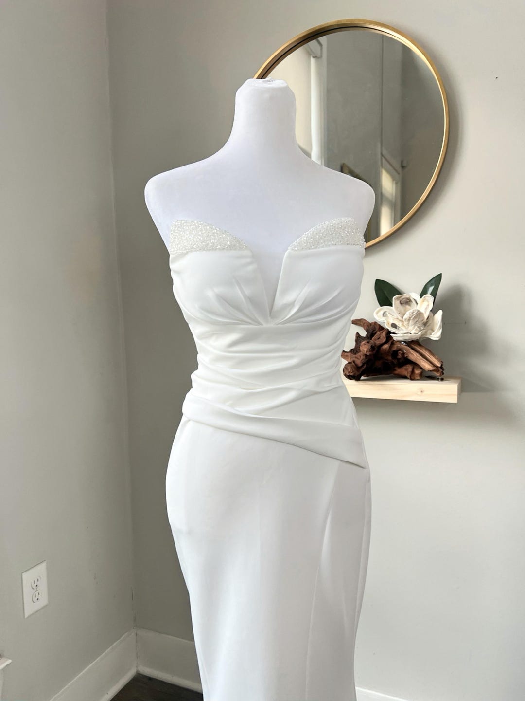 Elegant Wedding Dress with Beaded Sweetheart Neckline | Fitted Bridal Gown | Modern Wedding Dress | Stretch Wedding Gown