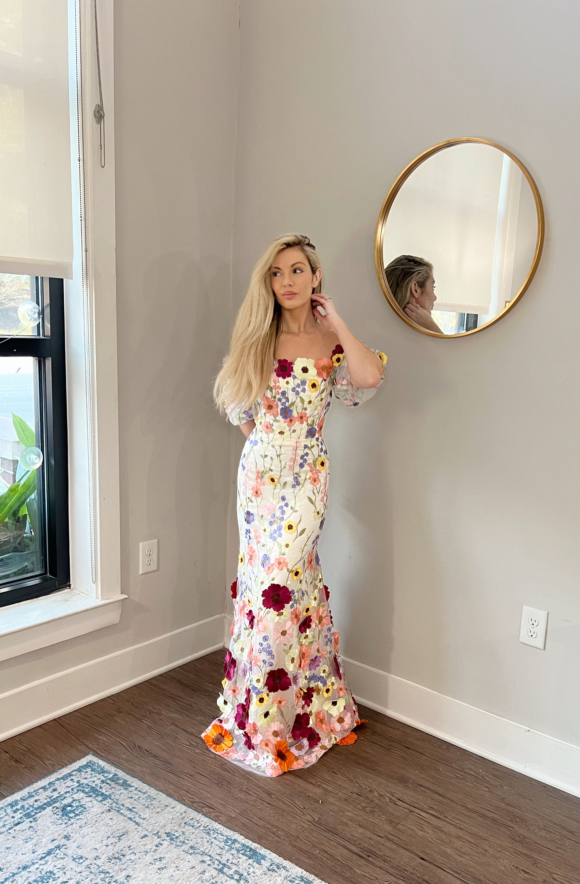 3D Flowers Whimsical Tie Dye Halter Dress