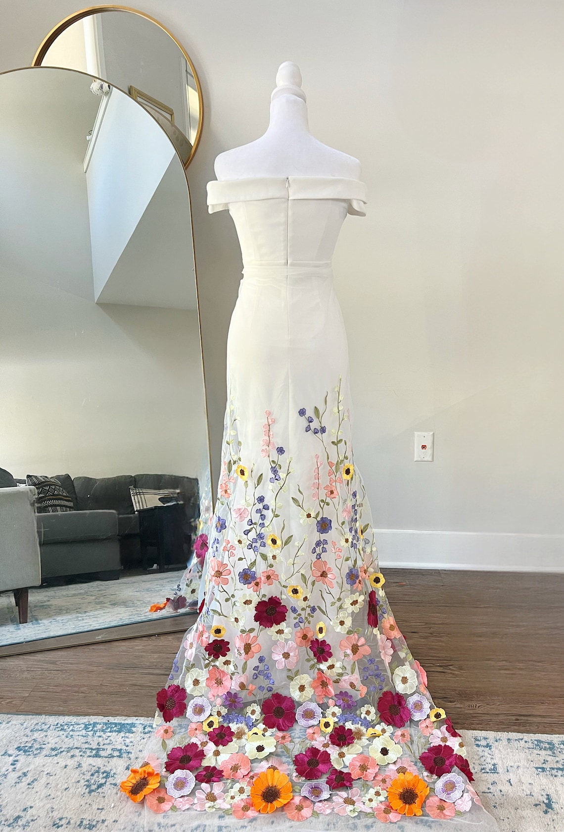 Floral Wedding Dress, 3D Colorful Flowers off Shoulder Wedding Dress ...