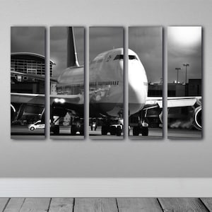Boeing-747 Aviation canvas wall art print Airplane Landing picture poster for Airport Office, Creative theme art, image by
