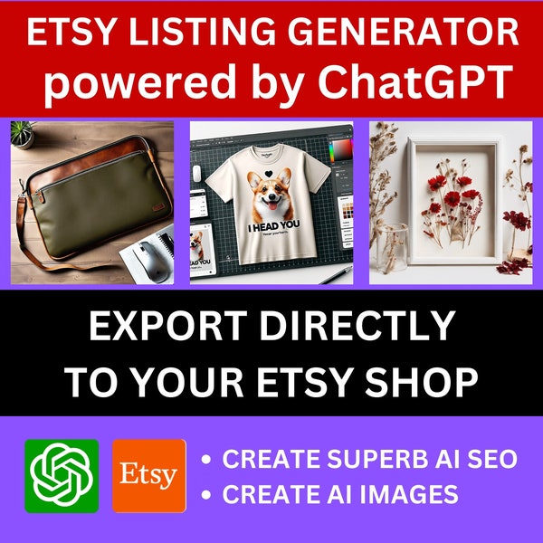 ChatGPT-4 Etsy listing Generator App, SEO-optimized Etsy Tags, Title and Description Maker, Etsy SEO listing Tool, SEO Ai, Etsy Rank Checker